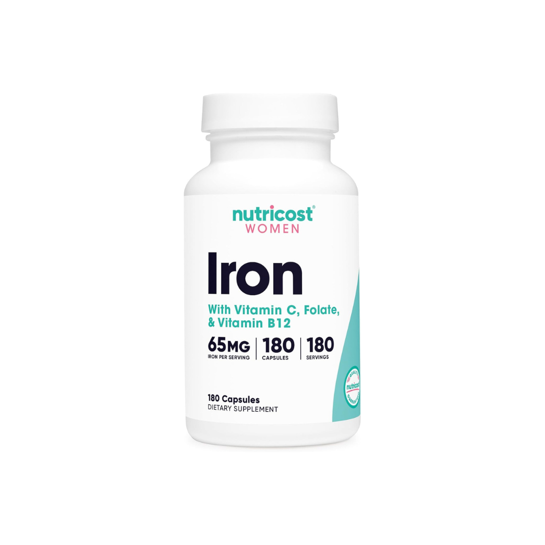 Nutricost Iron for Women 65mg with Vitamin C Folate & Vitamin B12 180 Capsules