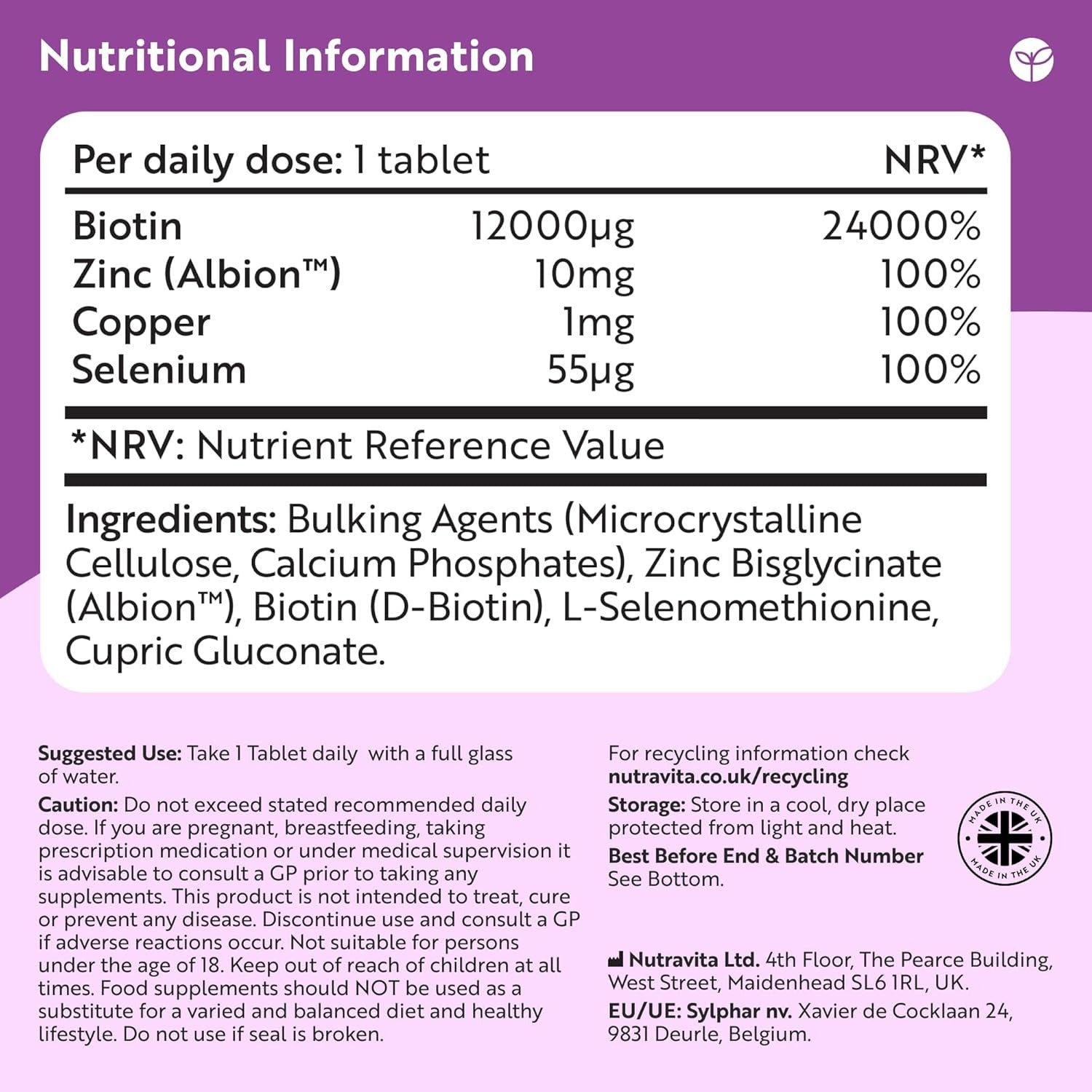 Nutravita Biotin 12,000ug with Zinc, Selenium & Copper _ 365 Tablets