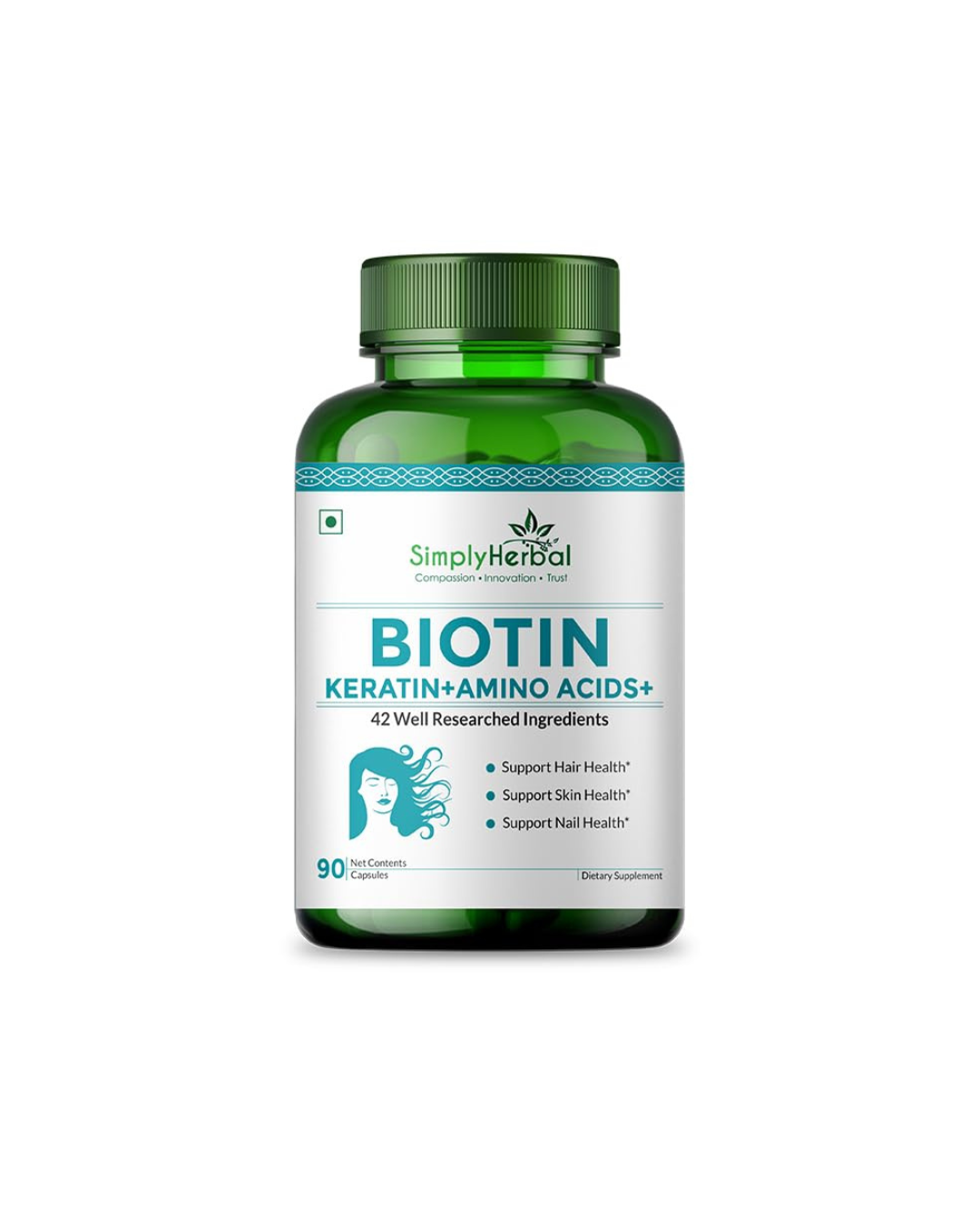 Simply Herbal Natural Biotin Vitamin B7 Capsules _ 90 Count