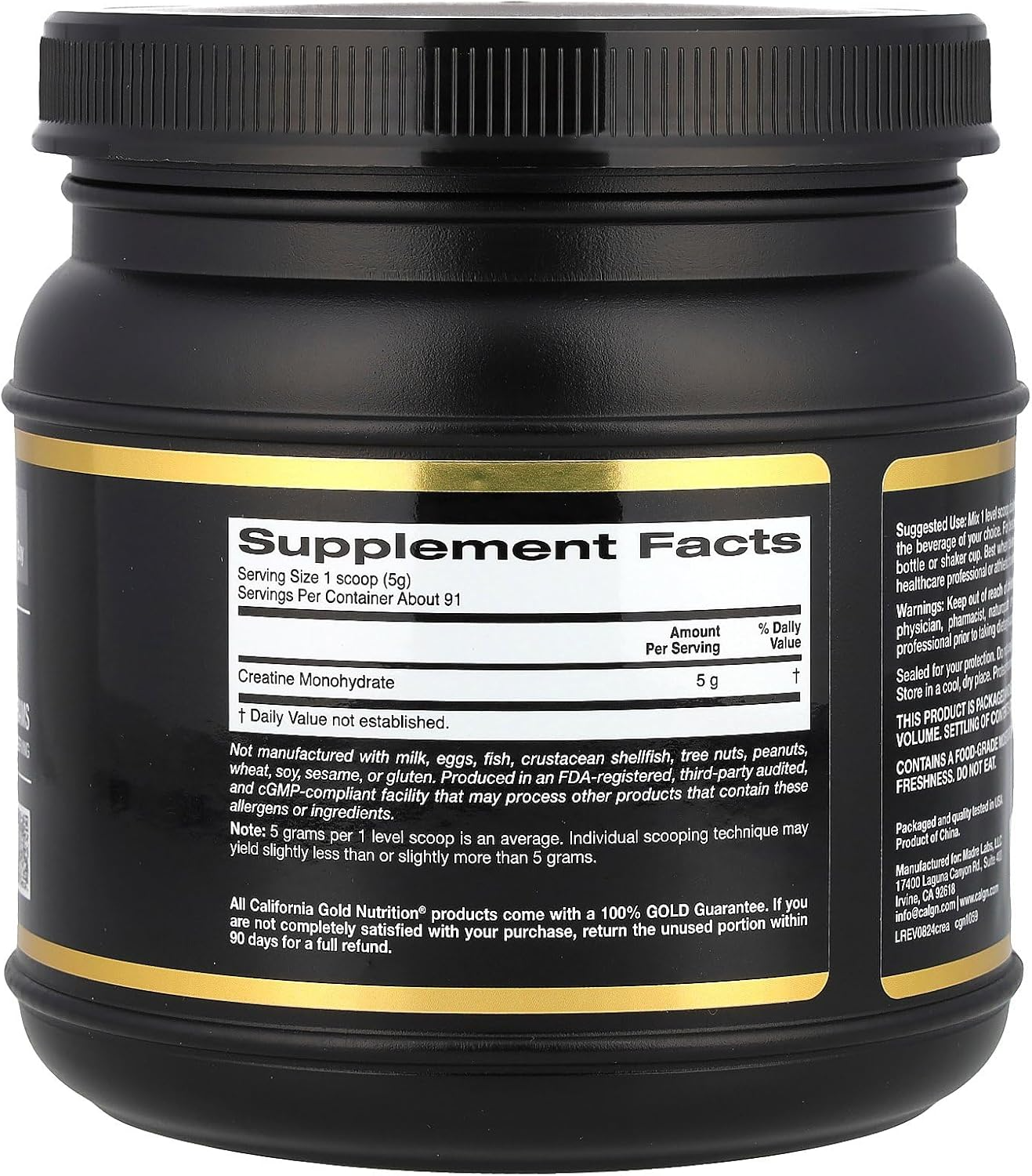 California Gold Nutrition Sport Creatine Monohydrate Unflavored, 1 lb (454 g)