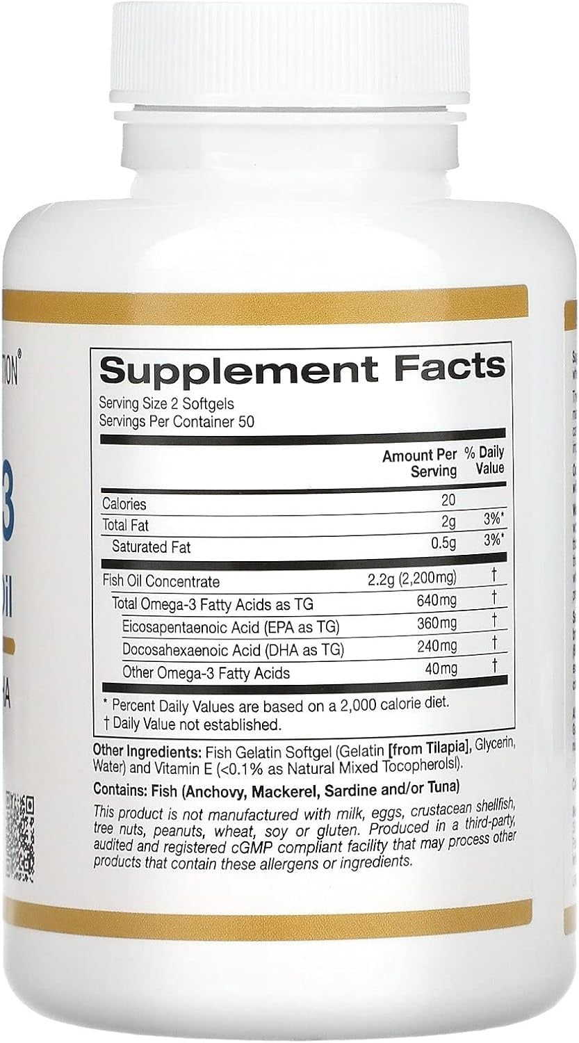 California Gold Nutrition Omega-3 Premium Fish Oil - 100 Softgels