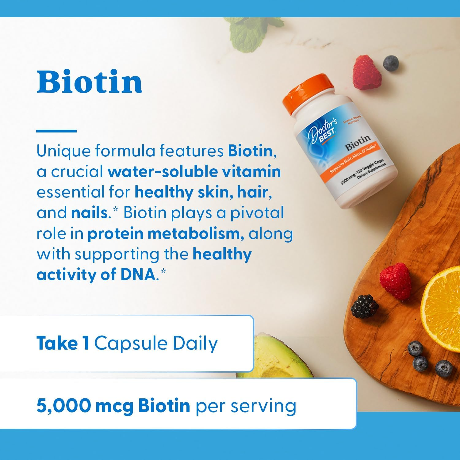 Doctor's Best Biotin, 5,000 mcg, 120 Veggie Caps