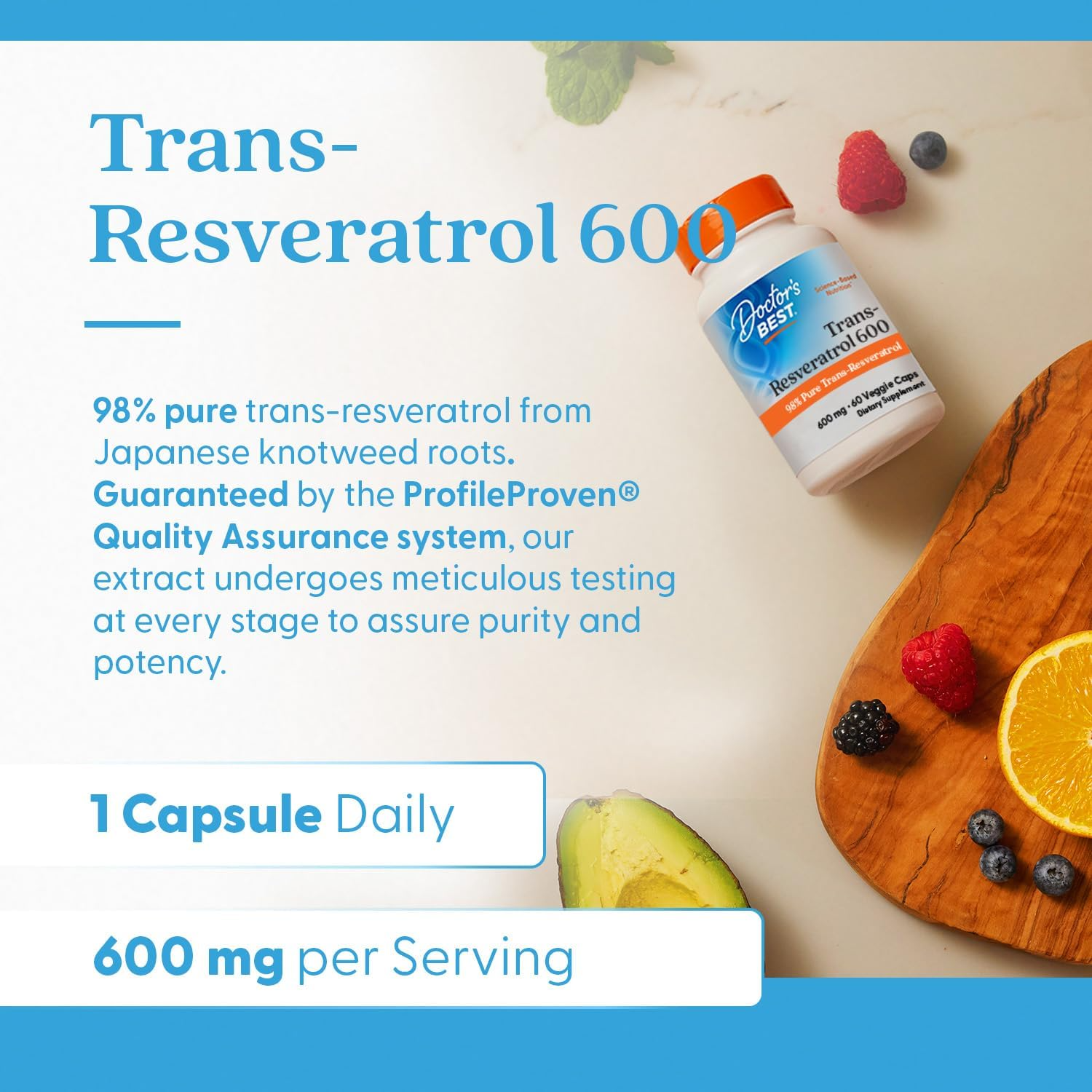 Doctor's Best Trans-Resveratrol 600, 600 mg, 60 Veggie Caps