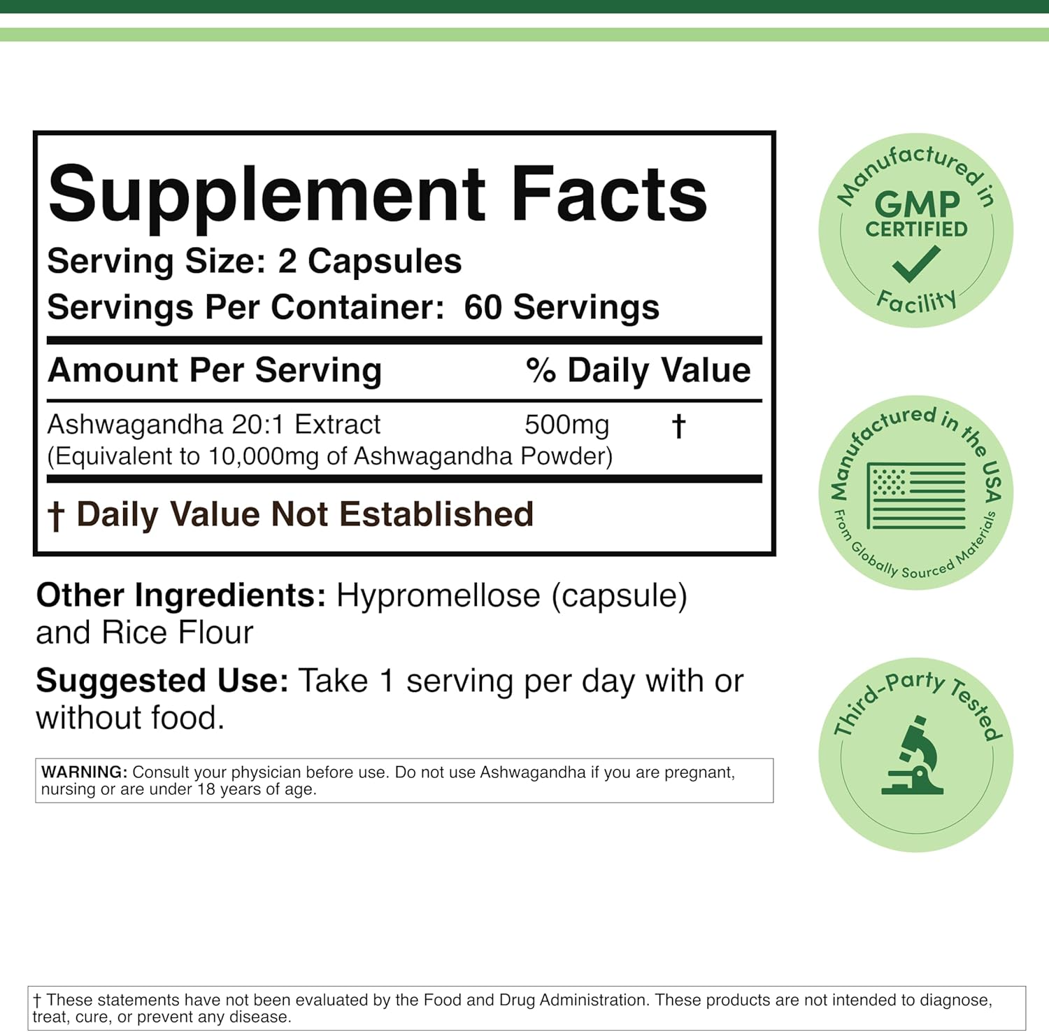 Double Wood Ashwagandha Capsules 500mg 120 Count