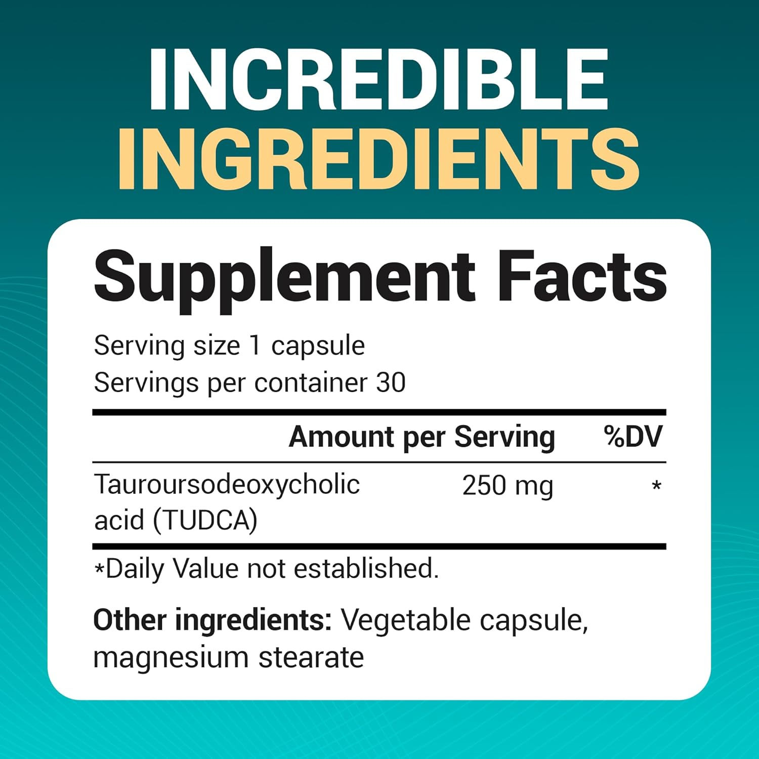 Dr Berg TUDCA 250 mg of Tauroursodeoxycholic Acid – 30 Vegetable Capsules