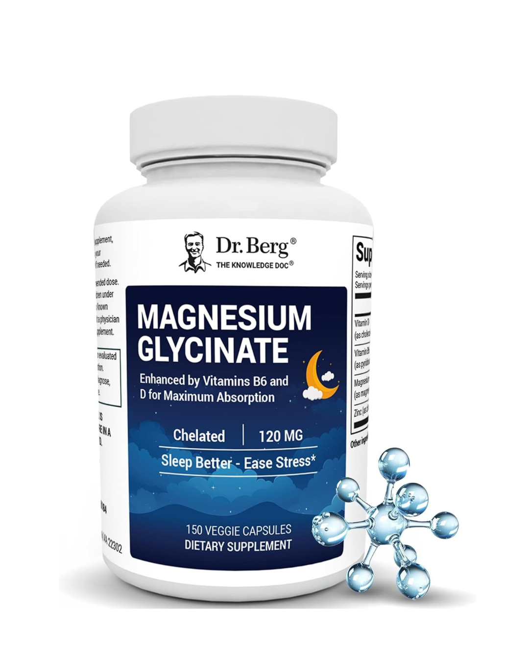 Dr. Berg Magnesium Glycinate with Vitamin B6 and Vitamin D 4-in-1 Chelated Magnesium Glycinate _ 120mg