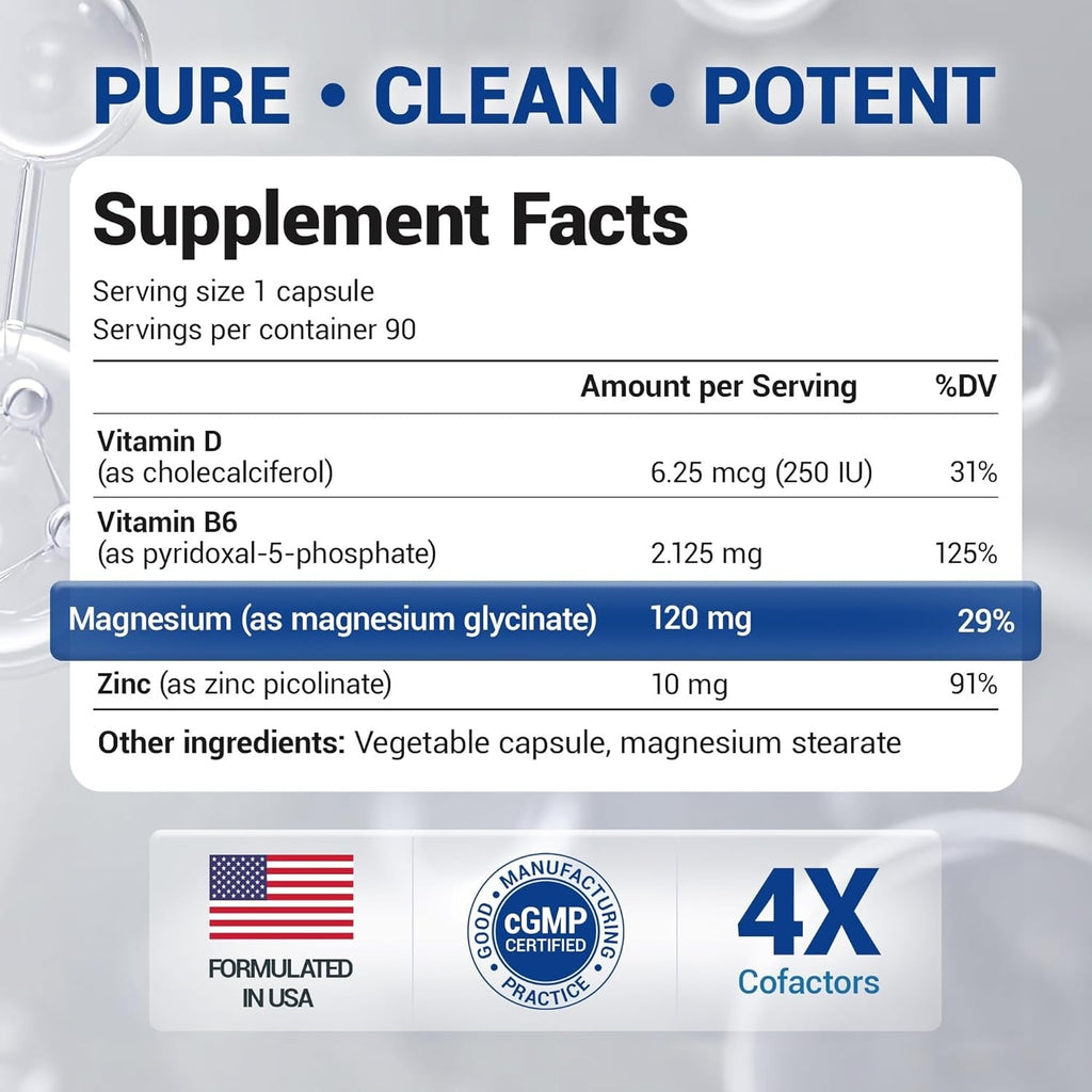 Dr. Berg Magnesium Glycinate with Vitamin B6 and Vitamin D 4-in-1 Chelated Magnesium Glycinate _ 120mg