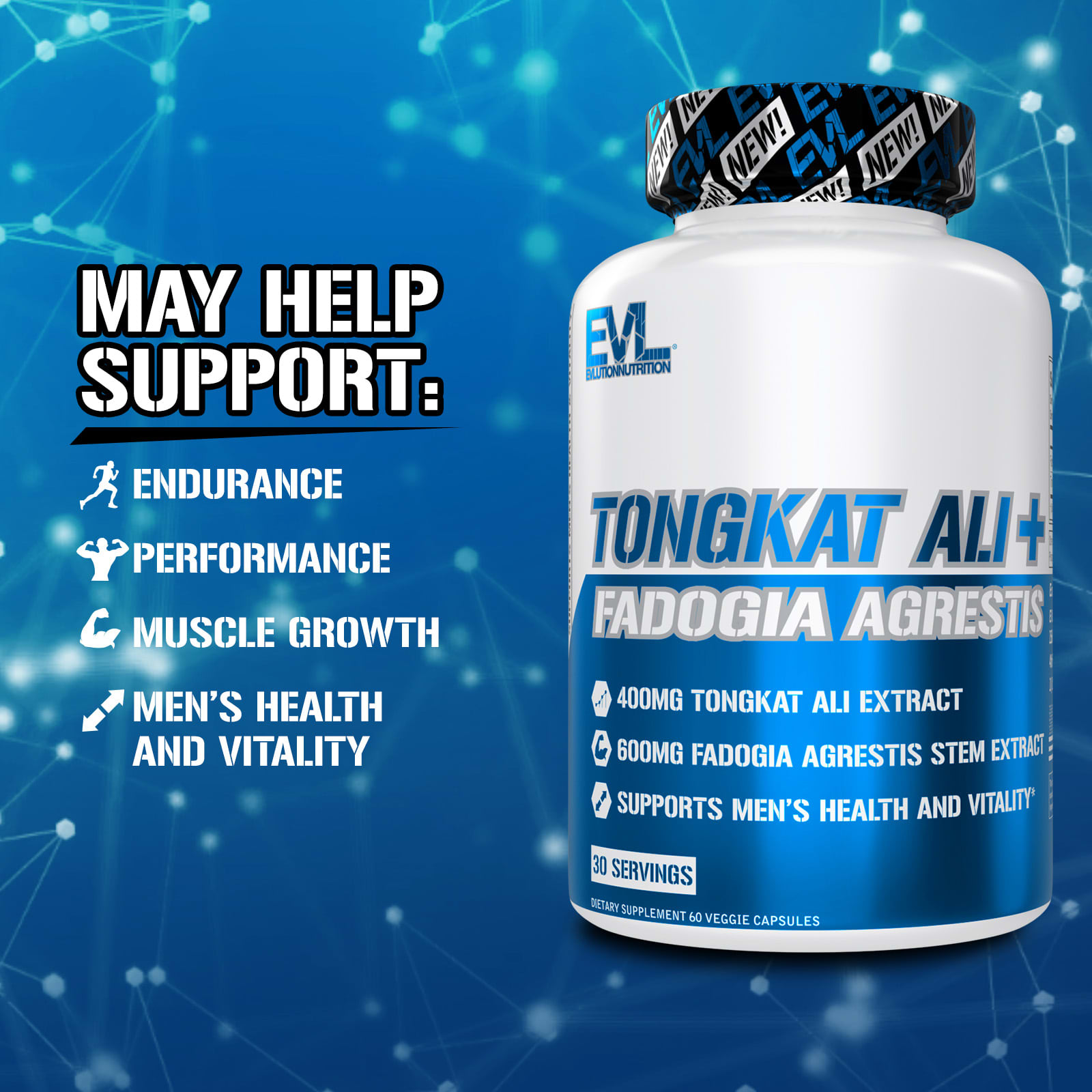 EVLution Nutrition Tongkat Ali + Fadogia Agrestis, 60 Veg Capsules
