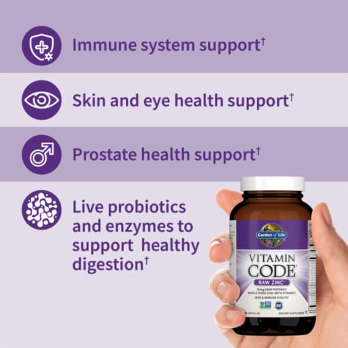 Garden of Life Vitamin Code RAW Zinc with Vitamin C, 60 Vegan Capsules