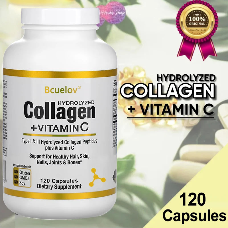 Bcuelov Type I & III Hydrolyzed Collagen Peptides + Vitamin C 120 Capsules
