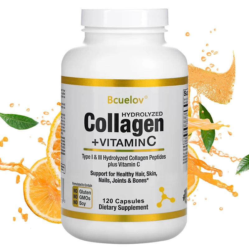 Bcuelov Type I & III Hydrolyzed Collagen Peptides + Vitamin C 120 Capsules
