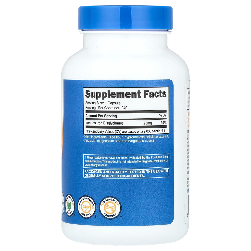 Nutricost Iron Bisglycinate 25mg 120 Capsules