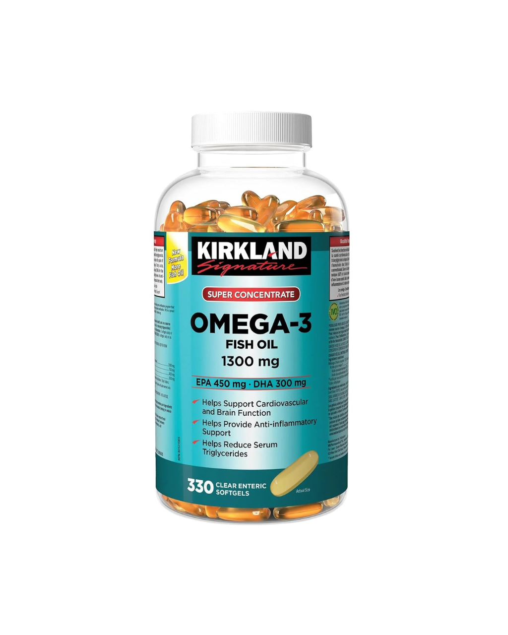 kirkland Signature Super Concentrate Omega 3 Fish Oil Softgels, 1300 mg, EPA 450 mg, DHA 300 mg, Omega-3 Fatty Acids 750 mg
