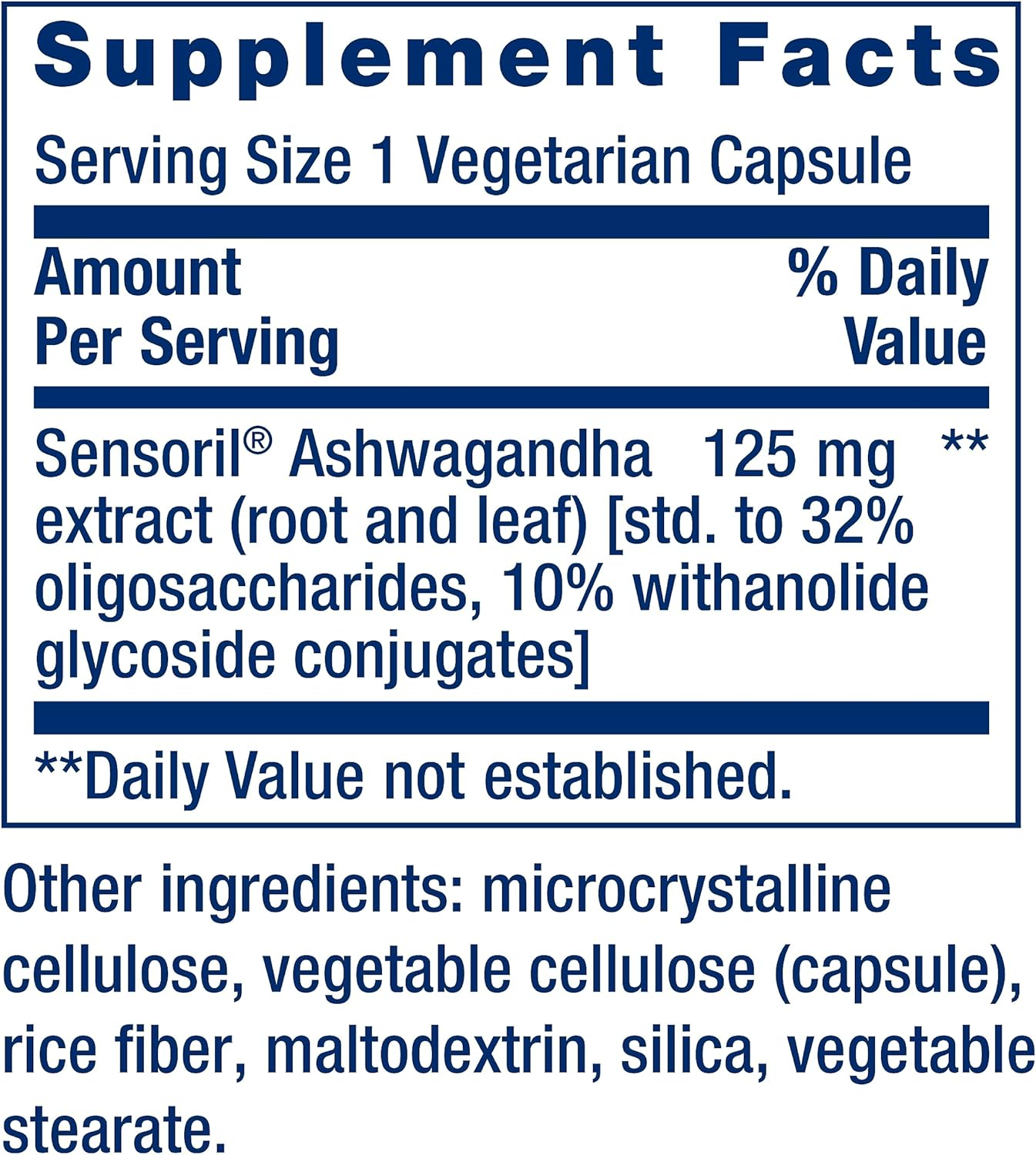Life Extension Optimized Ashwagandha 60 Vegetarian Capsules (125 mg per Capsule)