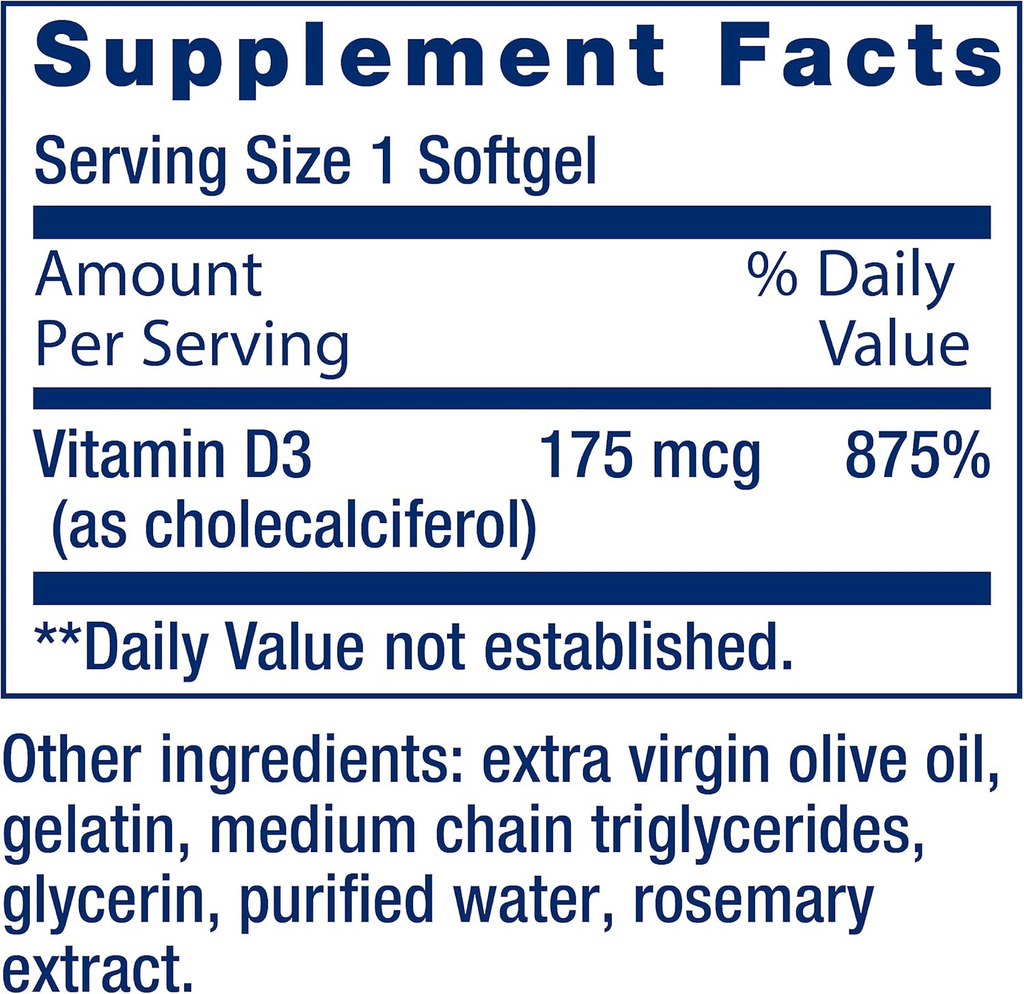 Life Extension Vitamin D3 175 mcg (7,000 IU) 60 Softgels | Best Vitamin ...