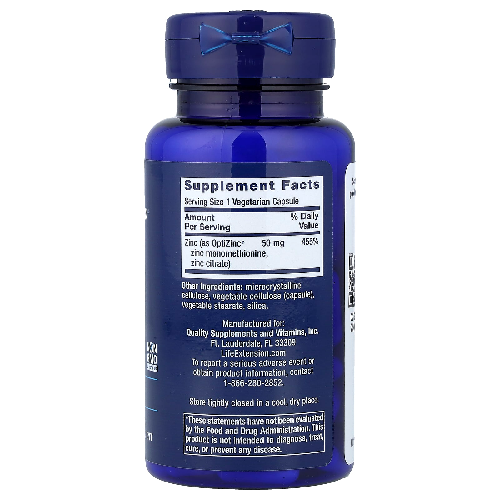 Life Extension Zinc Caps High Potency 50 mg, 90 Vegetarian Capsules