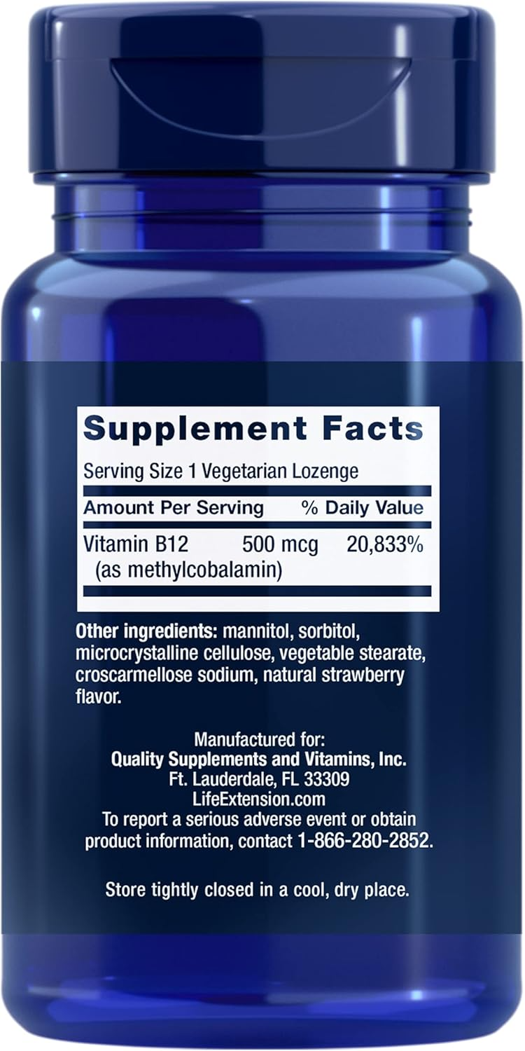 Life Extention Vitamin B12 Methylcobalamin - Bioactive Form of B12 - 100 Count