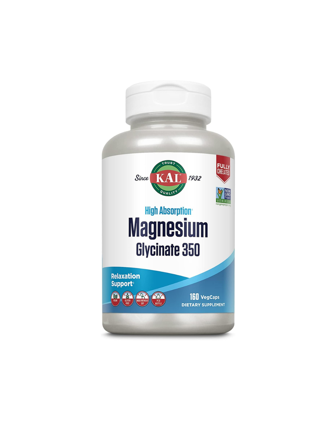 KAL High Absorption Magnesium Glycinate 350, 160 VegCaps