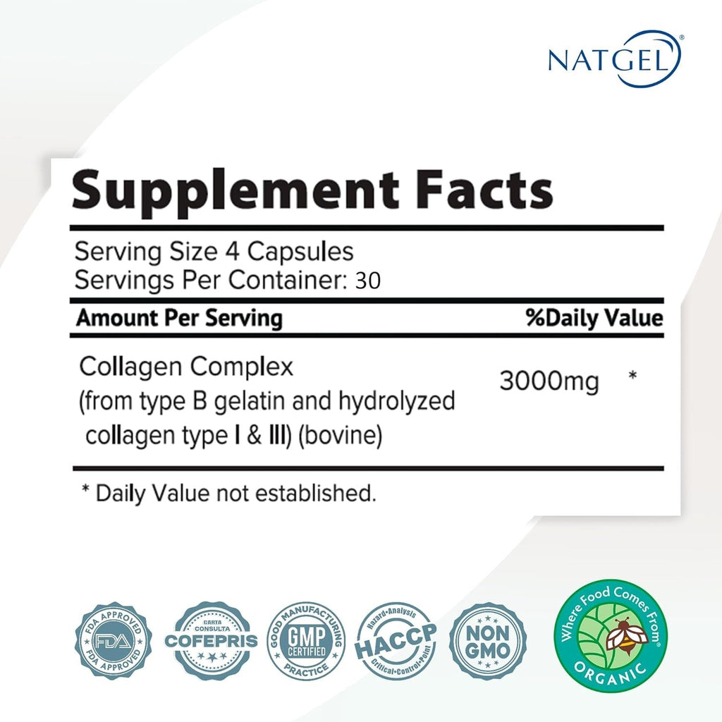 NATGEL Hydrolyzed Collagen Type I & III 3000mg - 120 Capsules