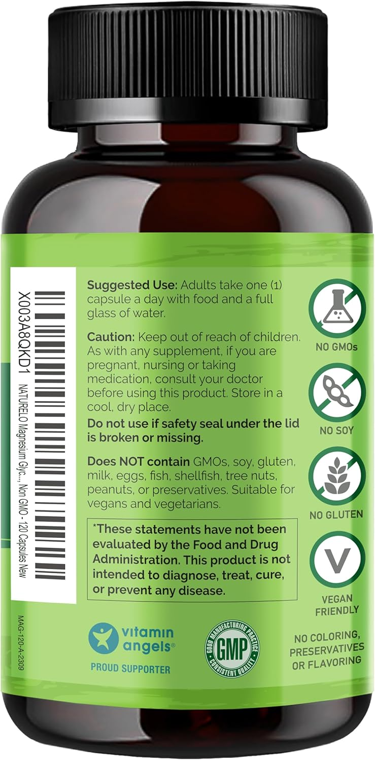 NATURELO Magnesium Glycinate Chelate Complex, 120 Vegetarian Capsules