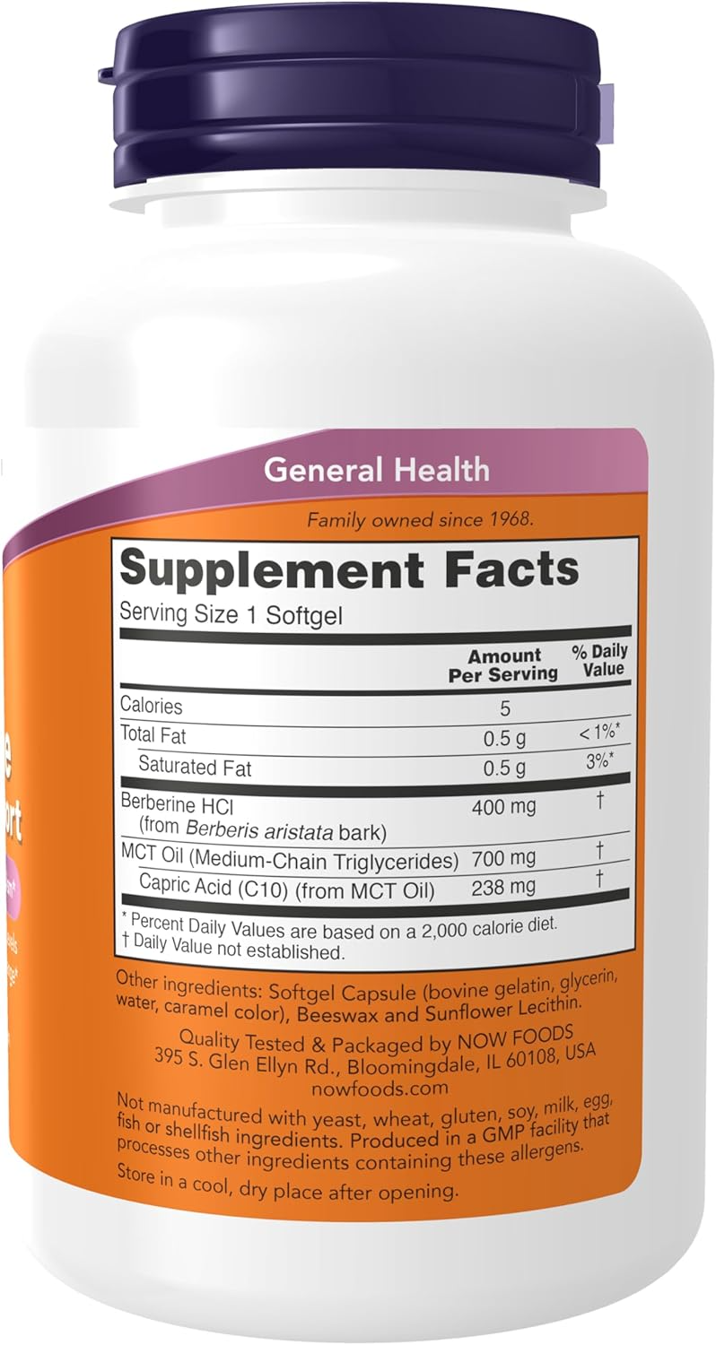 NOW Foods Berberine Glucose Support with MCT Oil 90 Softgels