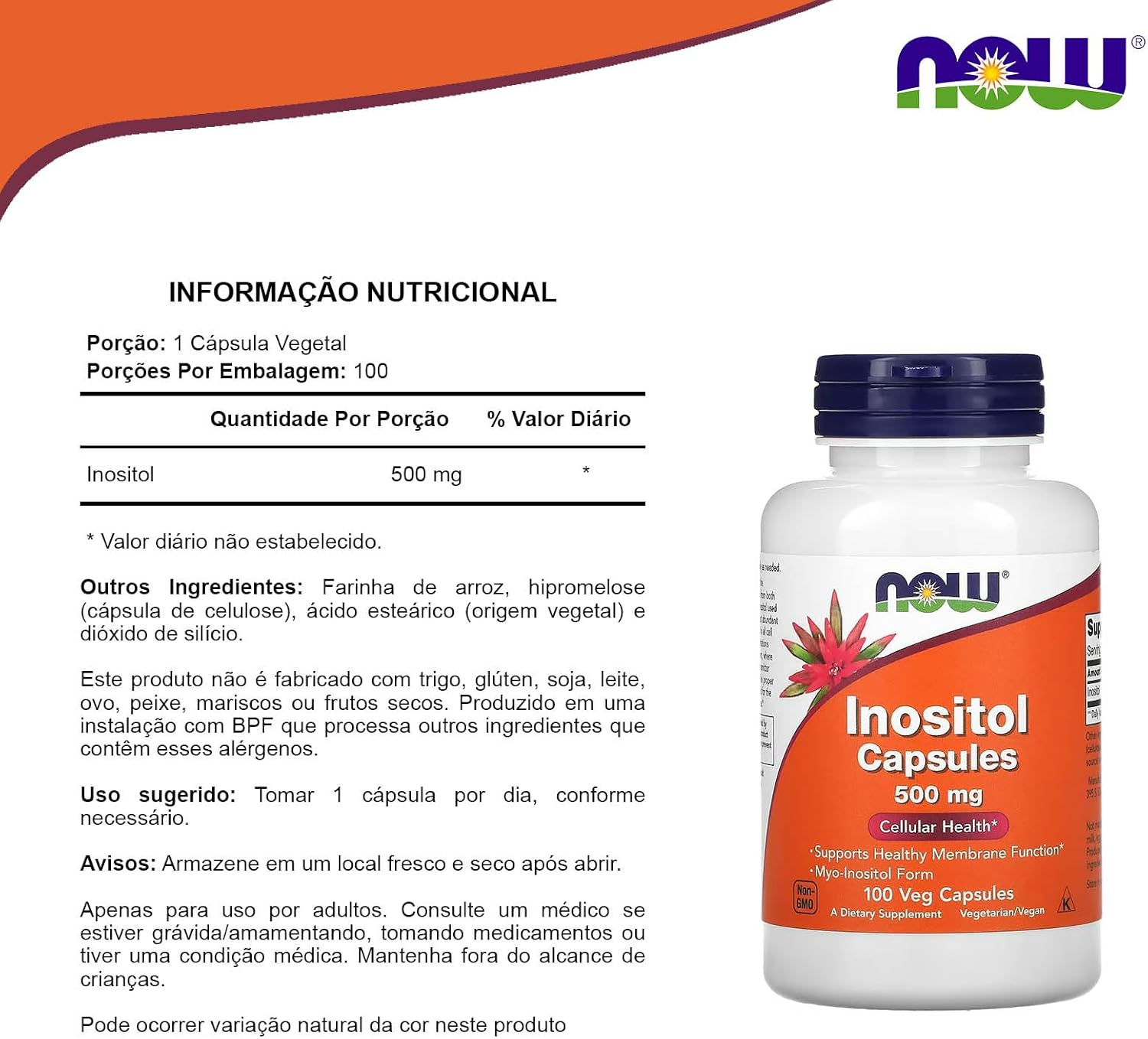 NOW Foods Inositol 500 mg 100 Veg Capsules