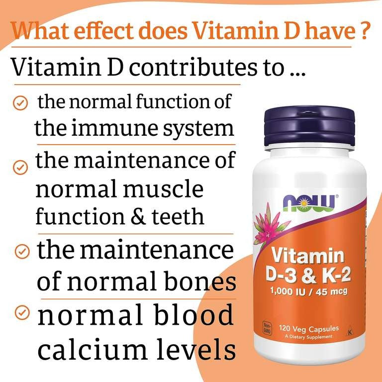 NOW Foods Vitamin D3 & K2 1000 IU - 120 Capsules