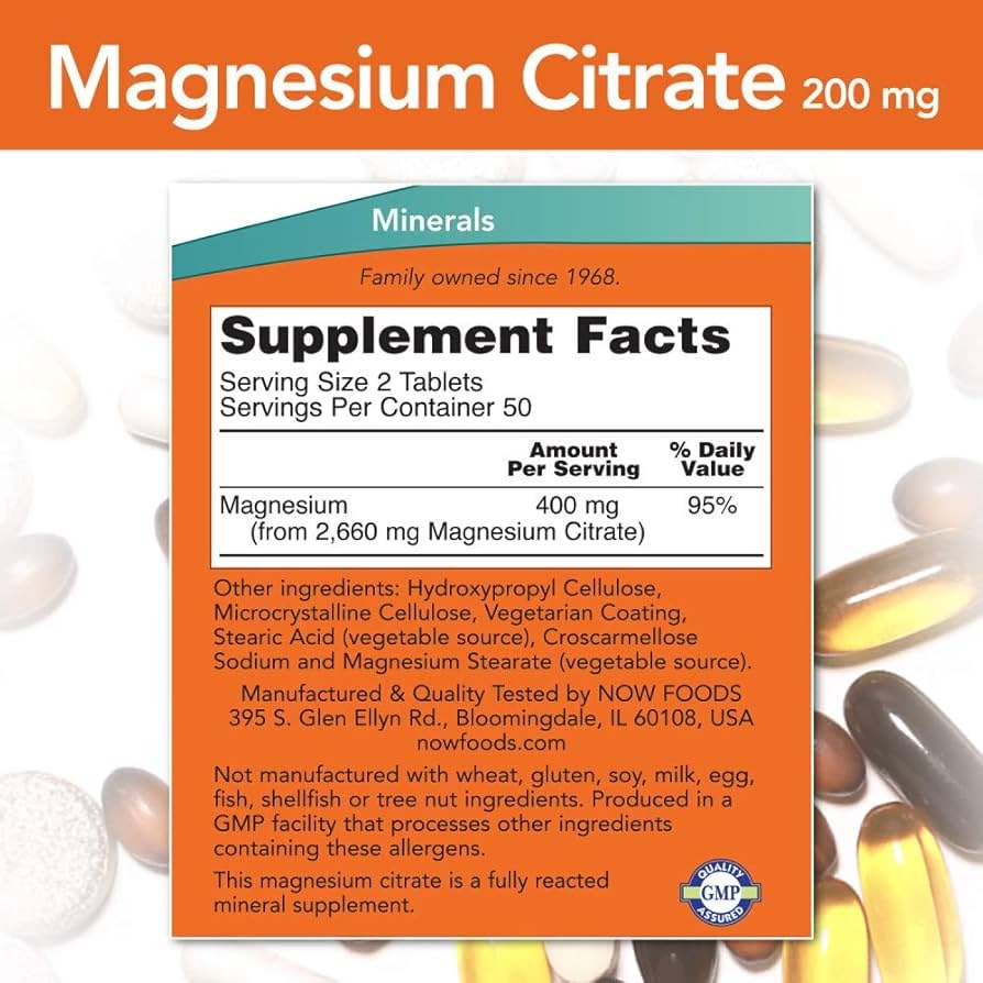 NOW FOODS Magnesium Citrate 400mg _ 240 Veg Capsules