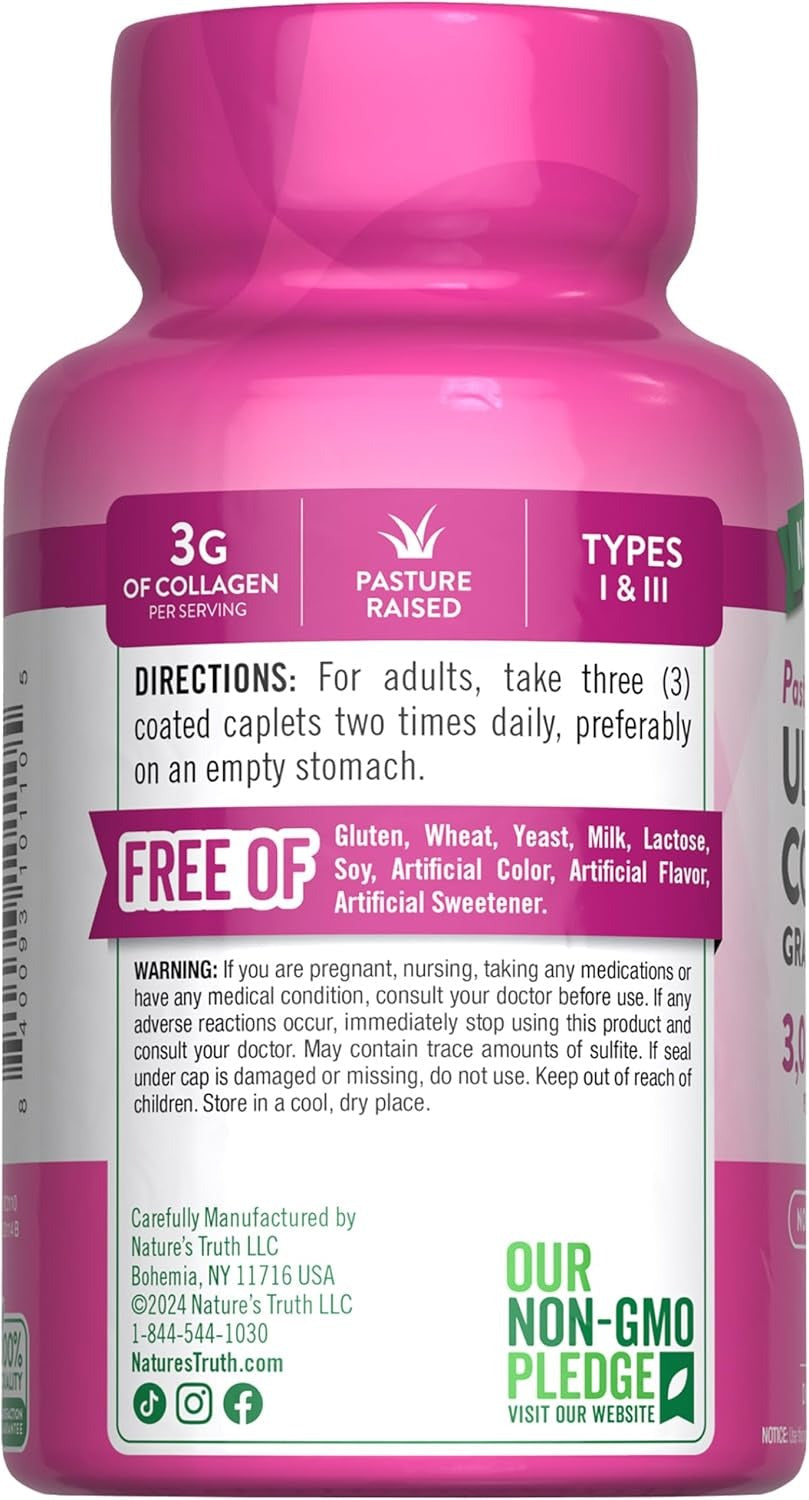Nature's Truth Hydrolyzed Collagen 3000 Mg Type I & III with Vitamin C, 90 Count