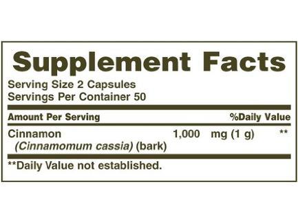 Nature's Bounty Cinnamon Capsules 1000 mg per serving, 100 Count
