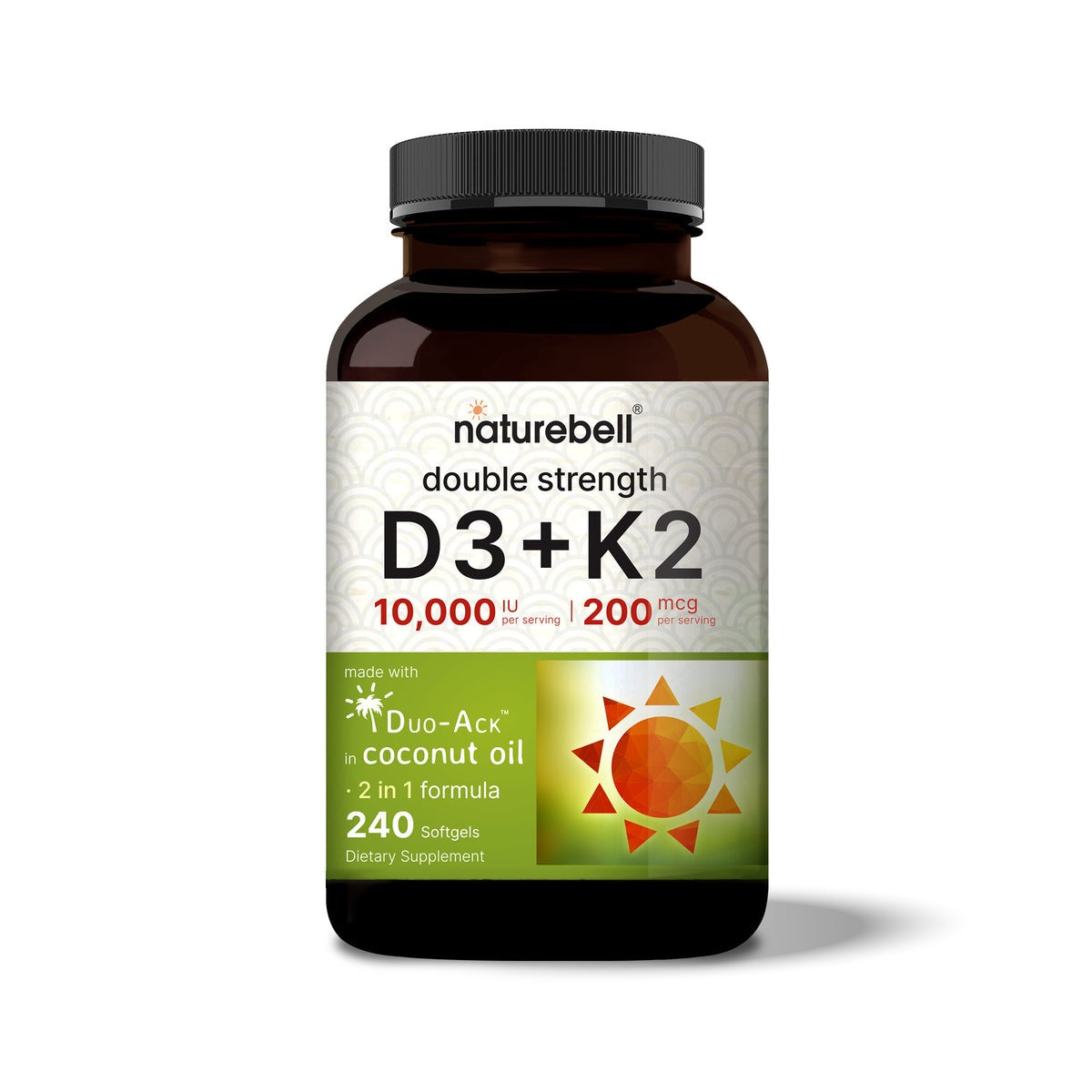 Naturebell Vitamin D3 K2 10,000 IU Vitamin D + 200mcg Vitamin K 240 Softgels