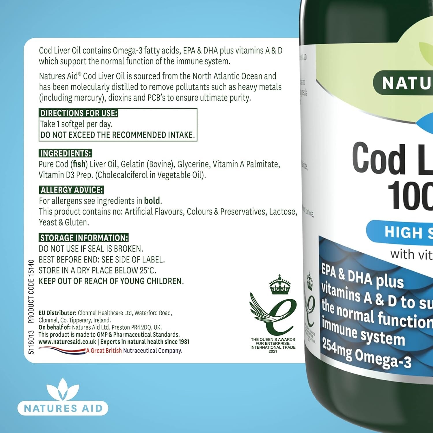 Natures Aid Cod Liver Oil 1000mg Softgels