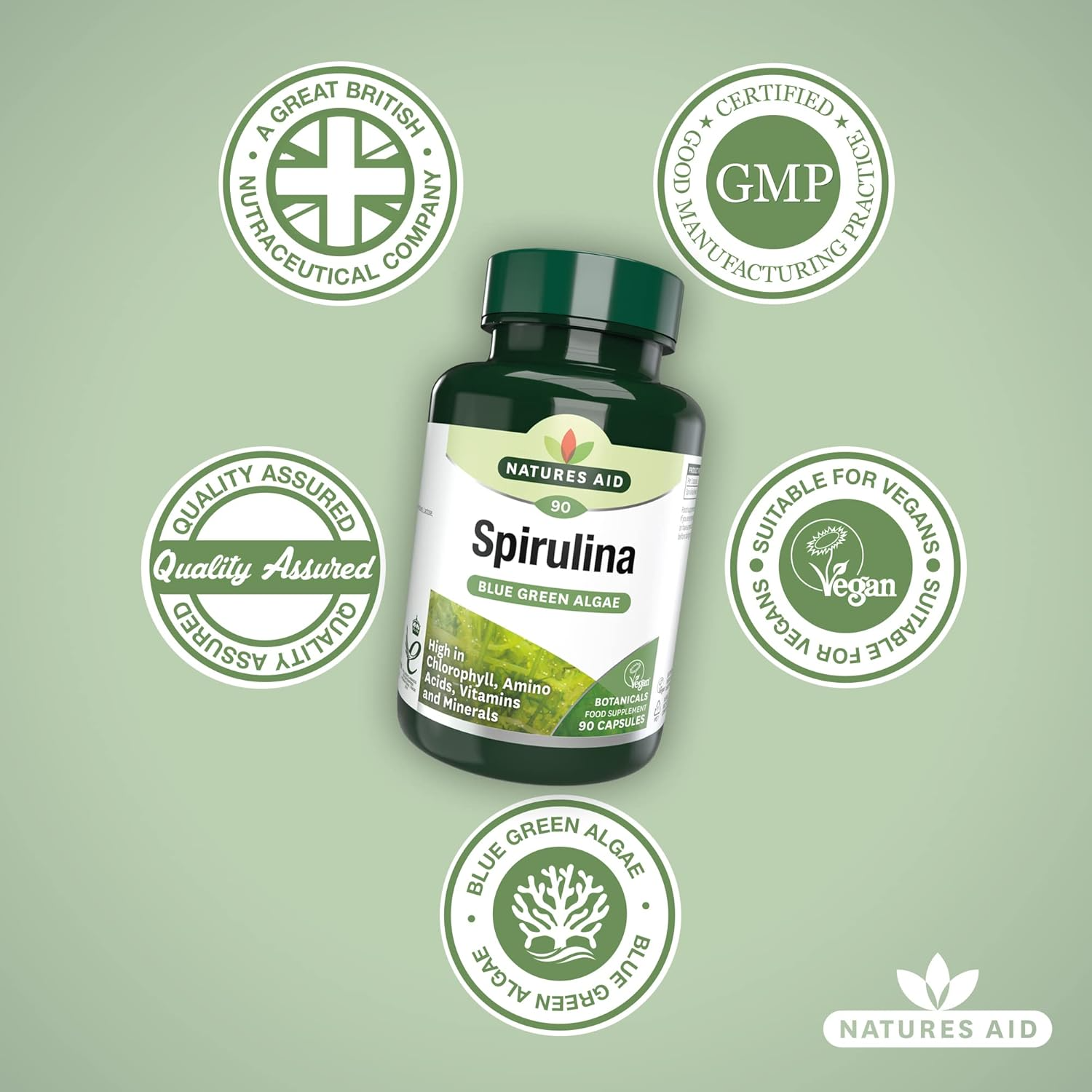 Natures Aid Spirulina 500mg Capsules - 90 Count