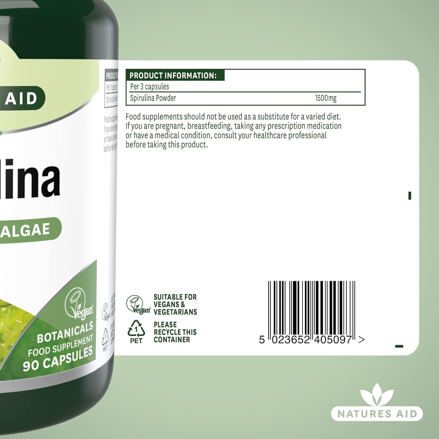 Natures Aid Spirulina 500mg Capsules - 90 Count