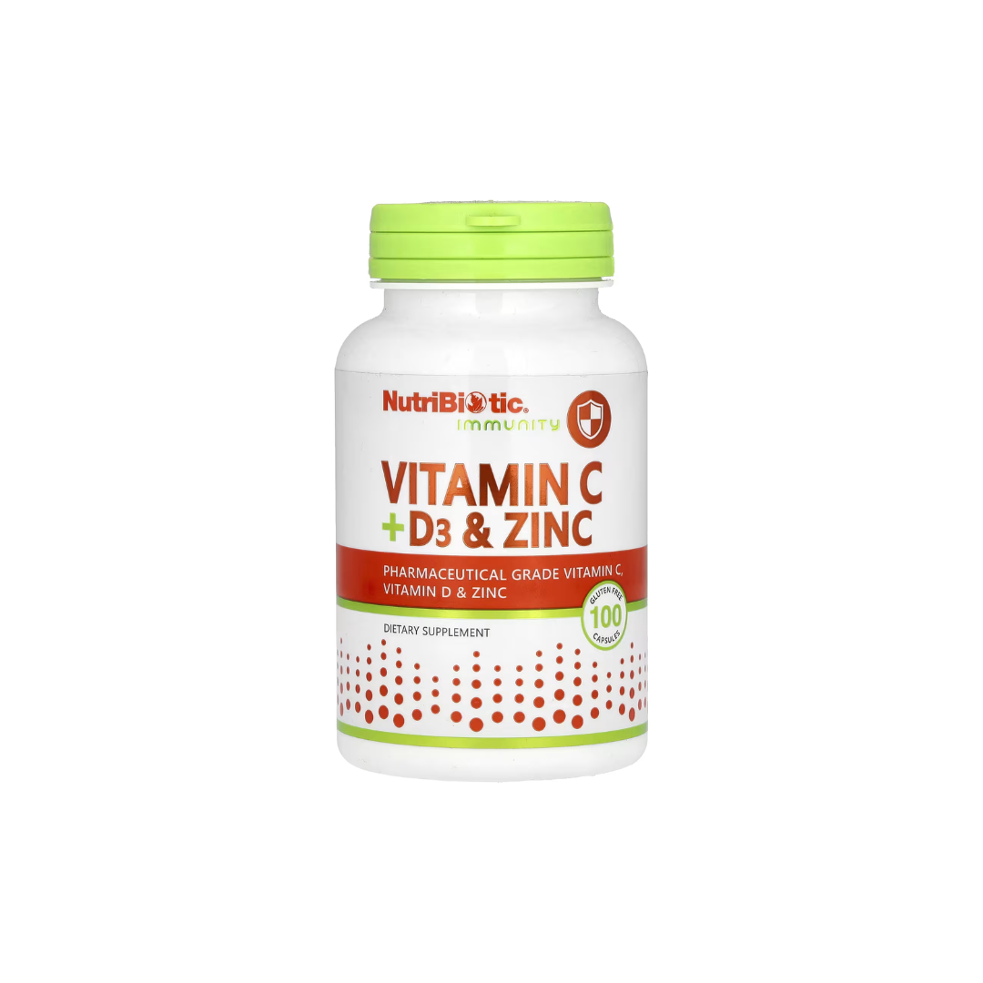 NutriBiotic Immunity Vitamin C + D3 & Zinc 100 Capsules