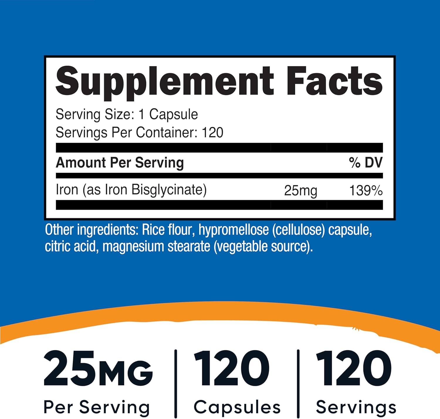 Nutricost Iron Bisglycinate 25mg 120 Capsules