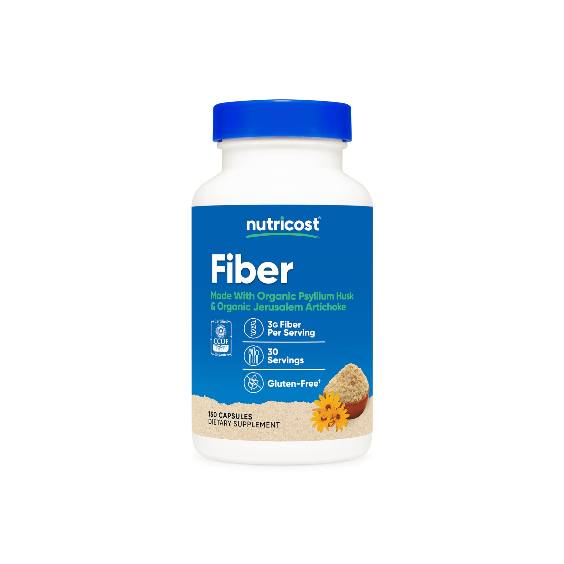 Nutricost Fiber with Organic Psyllium Husk & Jerusalem Artichoke Capsules - 150 Count