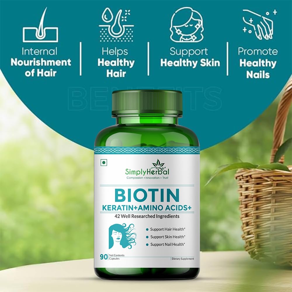 Simply Herbal Natural Biotin Vitamin B7 Capsules _ 90 Count