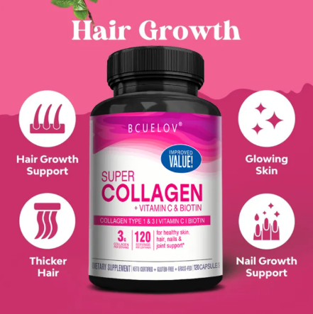 Bcuelov Super Collagen + Vitamin C & Biotin Capsules - 120 Count