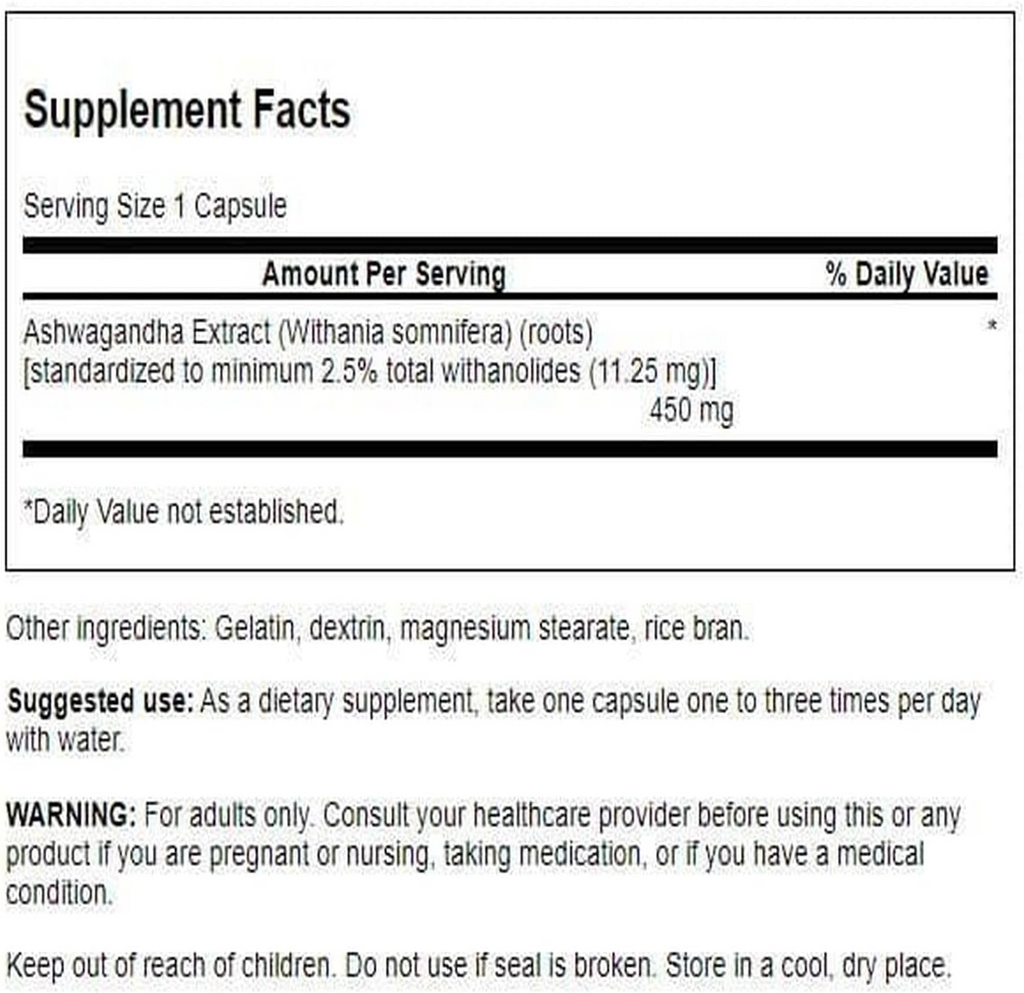 Swanson Ashwagandha Extract Standardised 450 mg, 60 Capsules