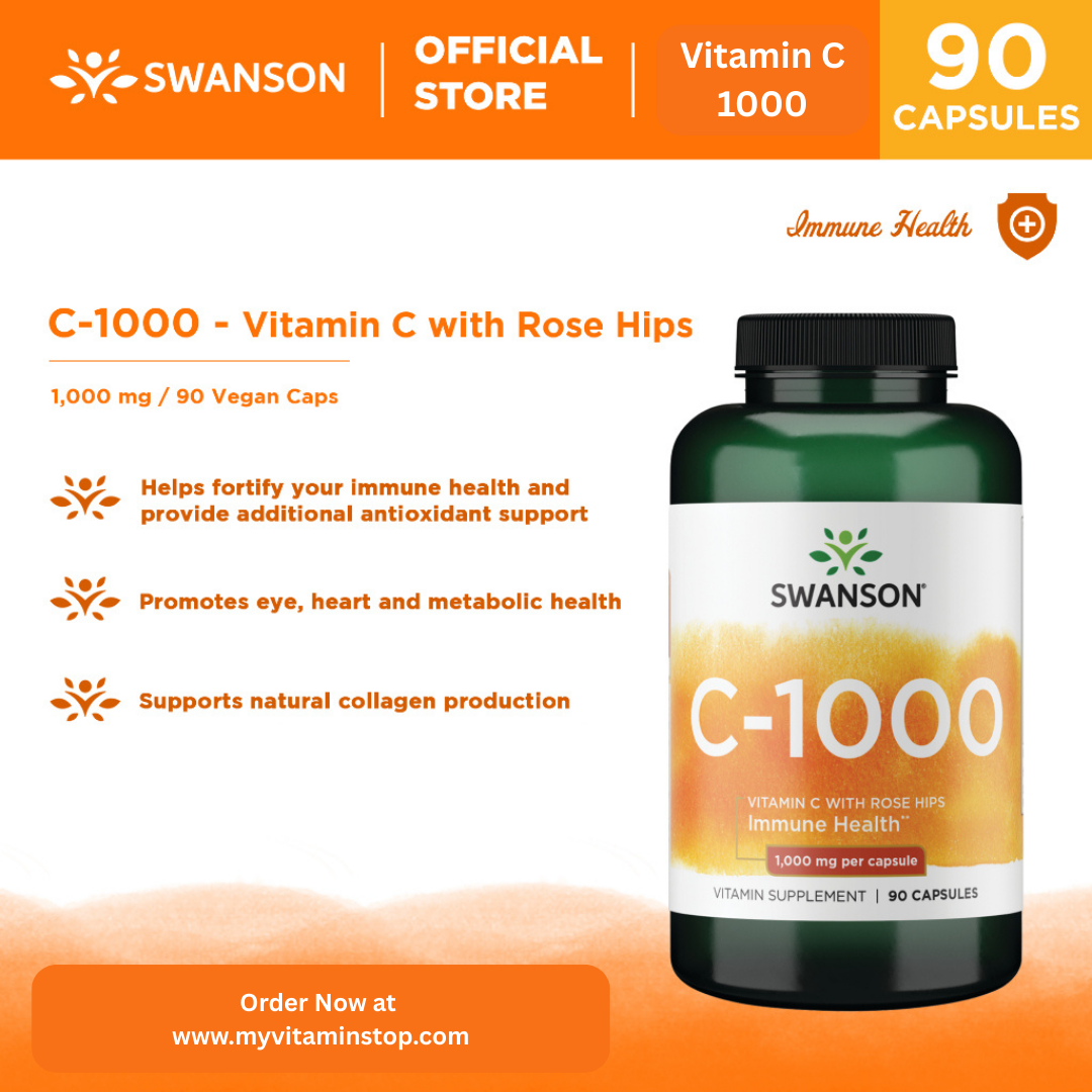 Swanson C-1000 Vitamin C With Rose Hips, 90 Vegan Capsules