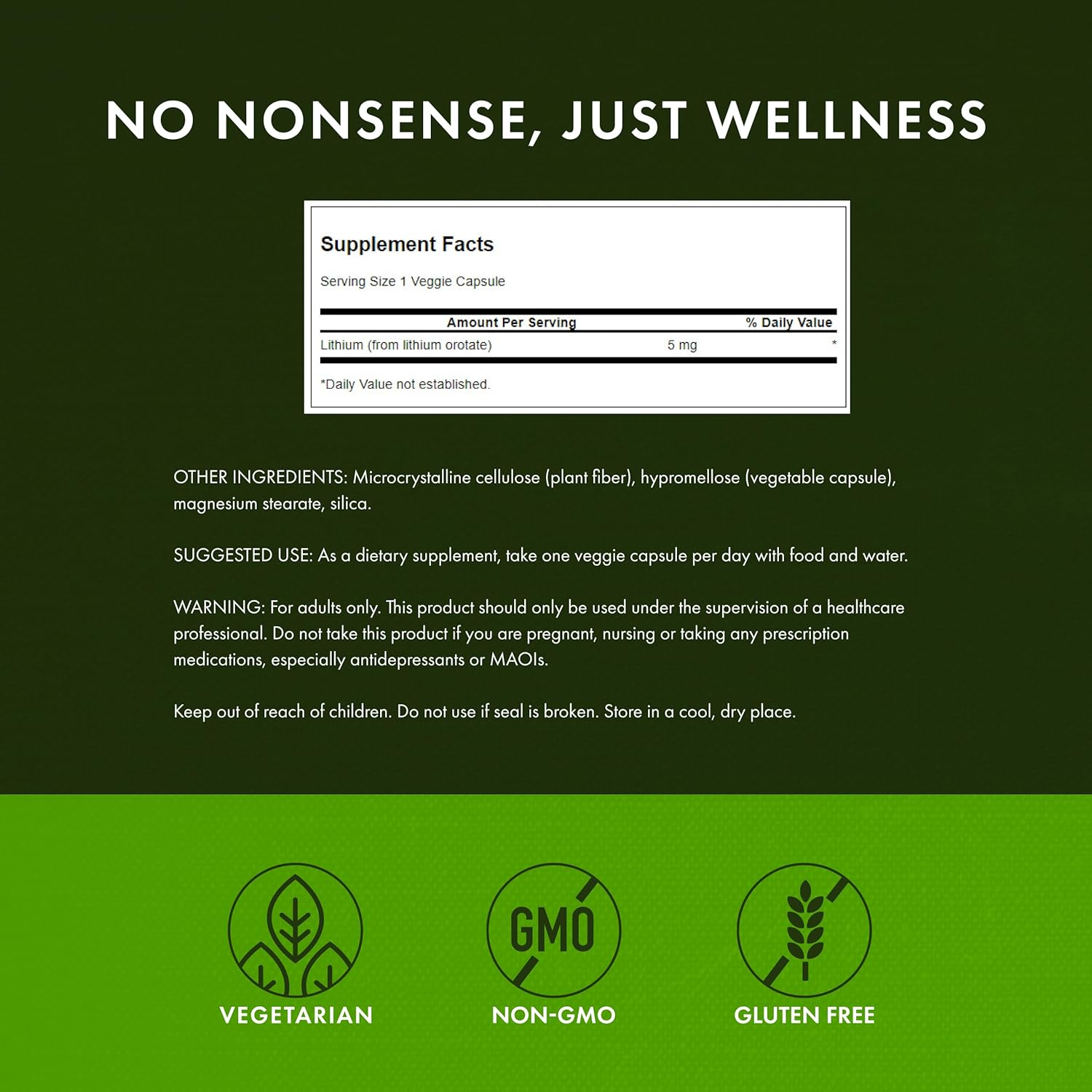 Swanson Lithium Orotat 5 mg 60 Veggie Capsules