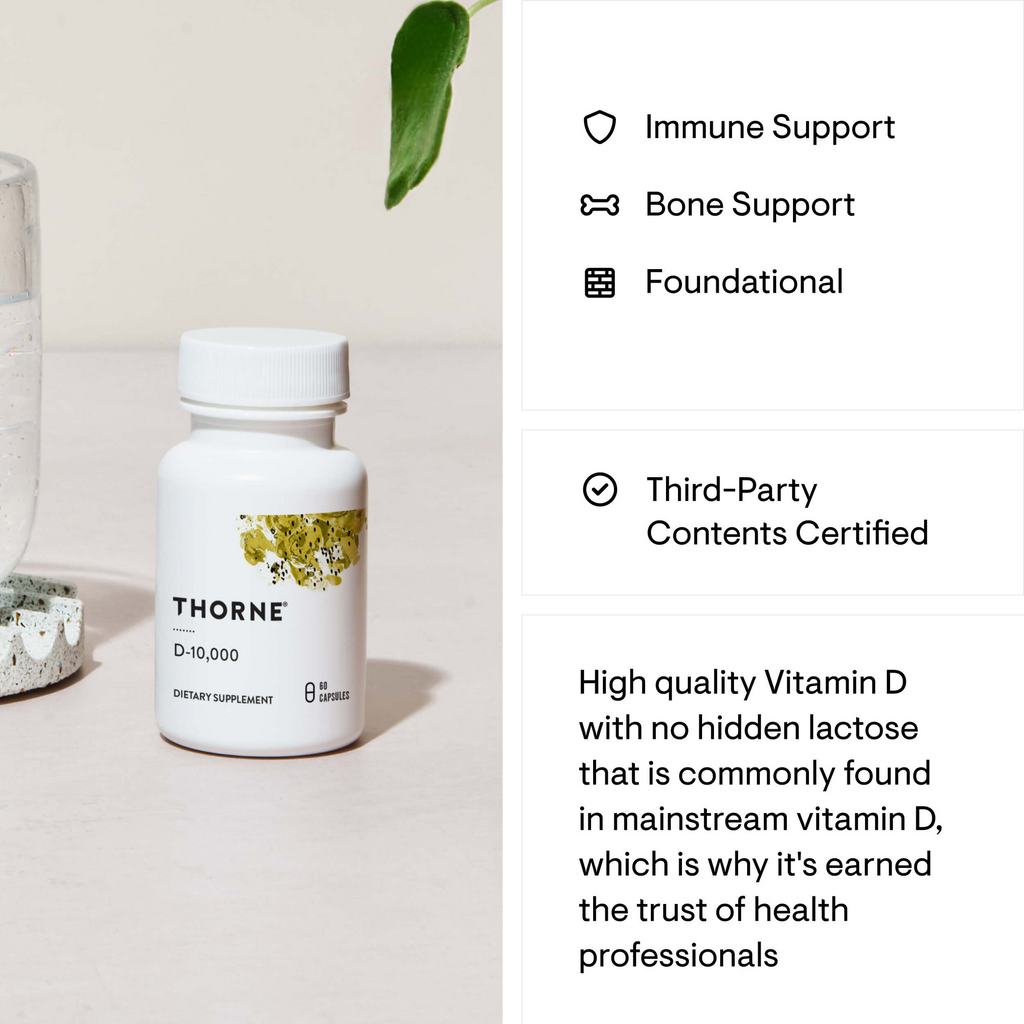 Thorne D-10,000, 60 Capsules (250 mcg per Capsule)