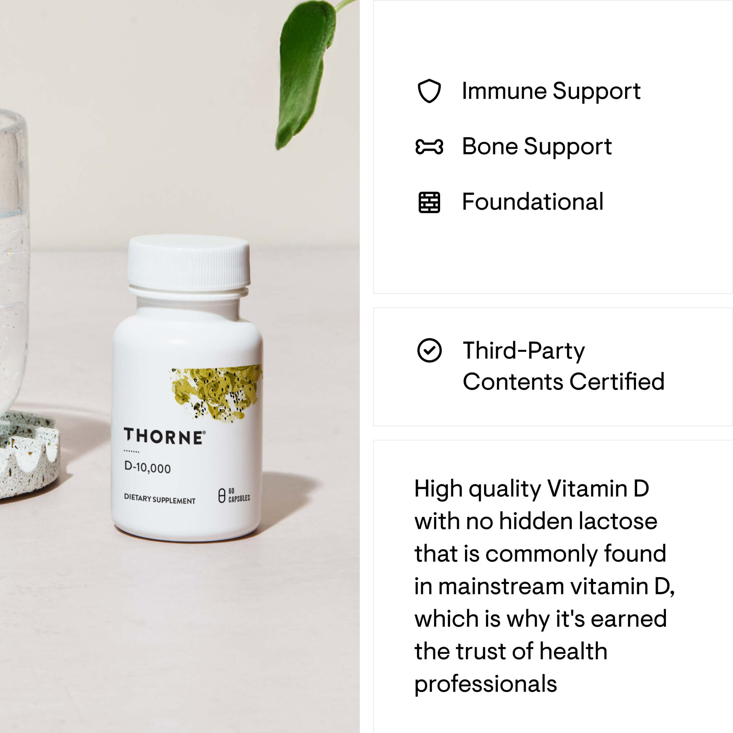Thorne D-10,000, 60 Capsules (250 mcg per Capsule)