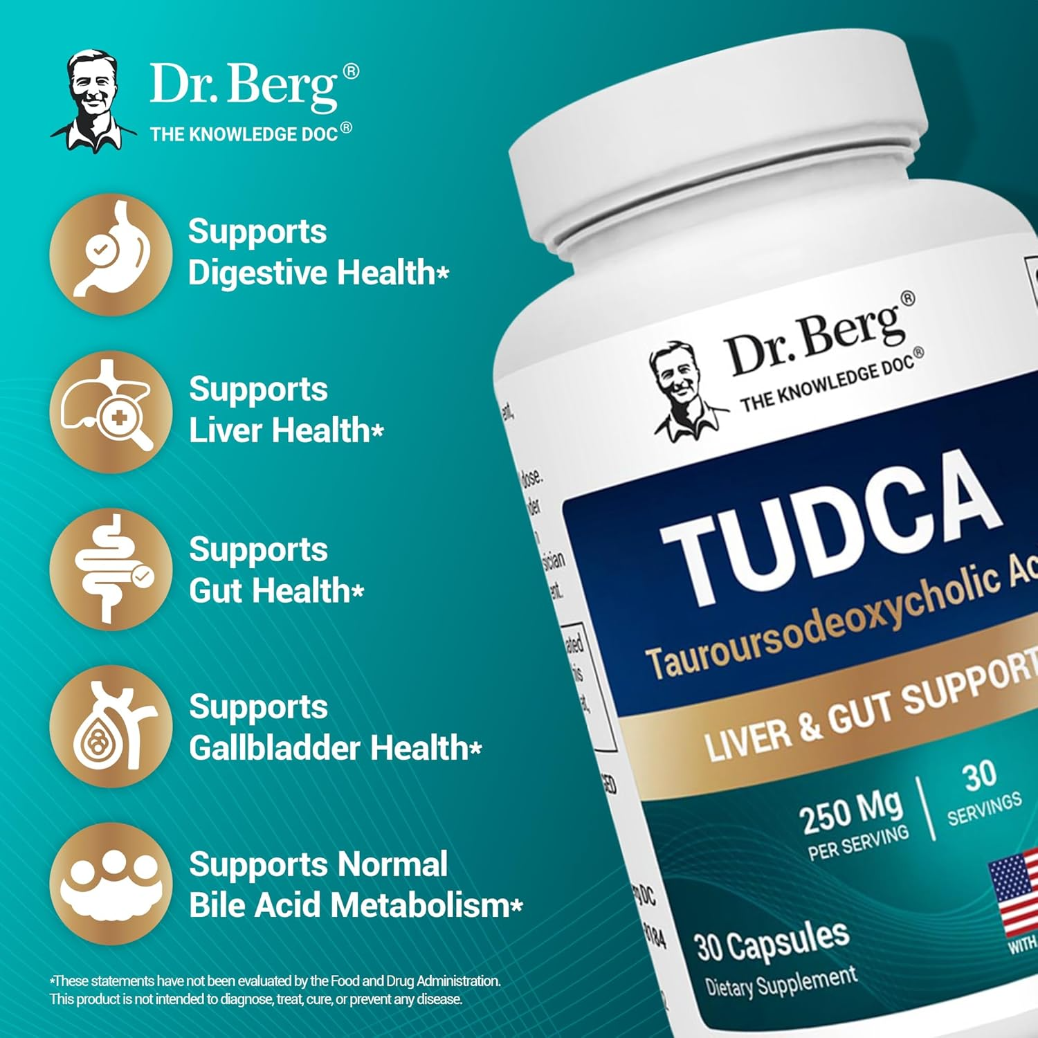Dr Berg TUDCA 250 mg of Tauroursodeoxycholic Acid – 30 Vegetable Capsules