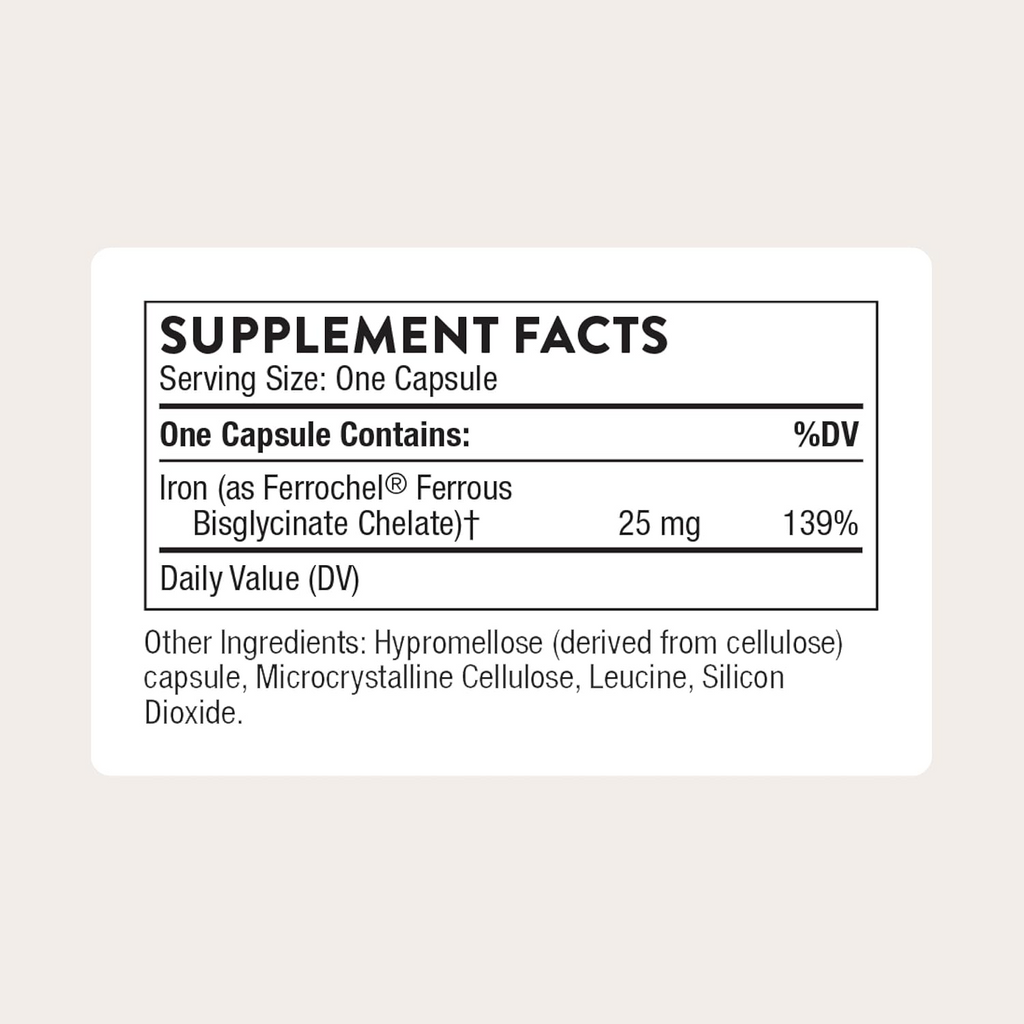 Thorne Iron Bisglycinate 60 Capsules - 25 mg per Capsule