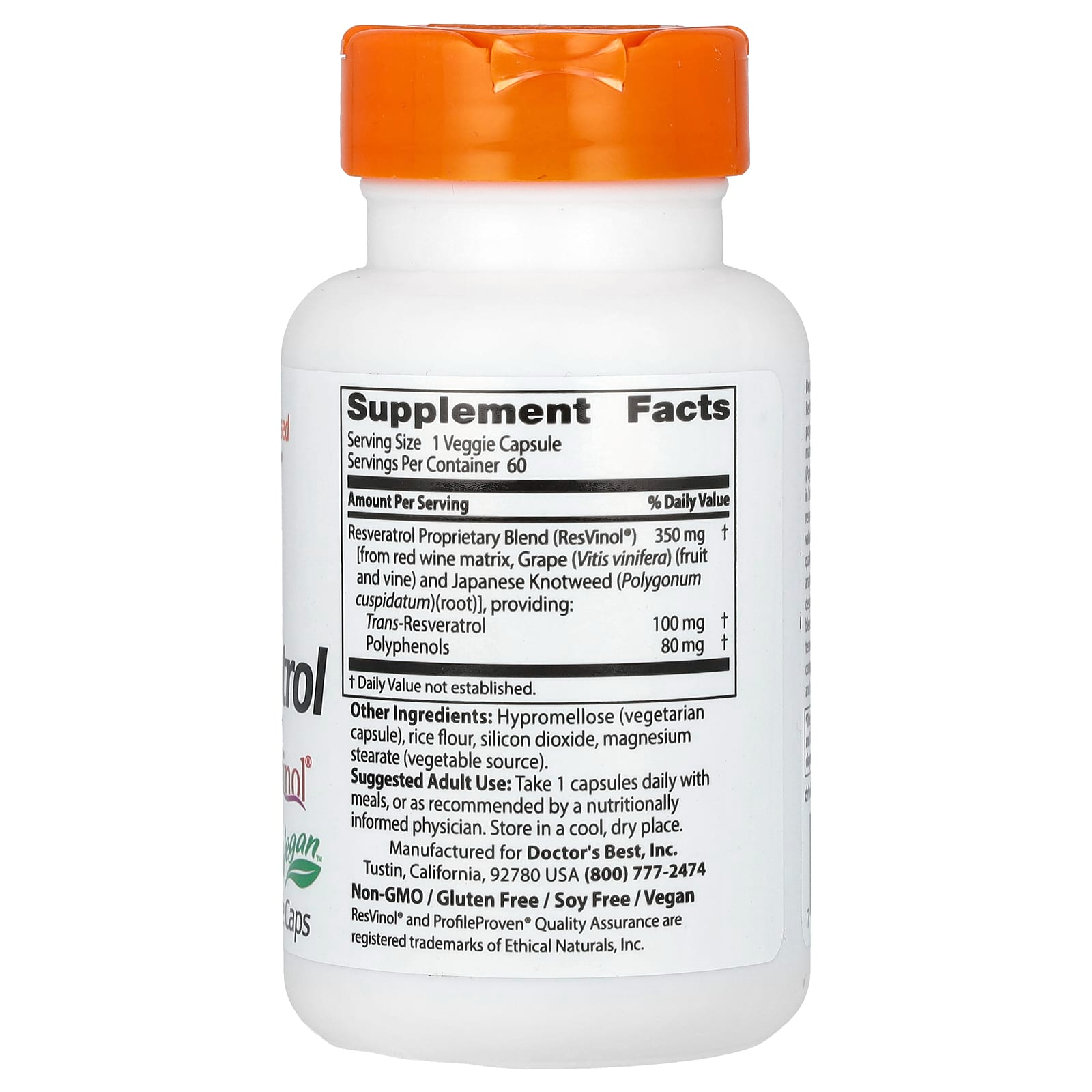 Doctor's Best Trans-Resveratrol 100, 60 Veggie Caps
