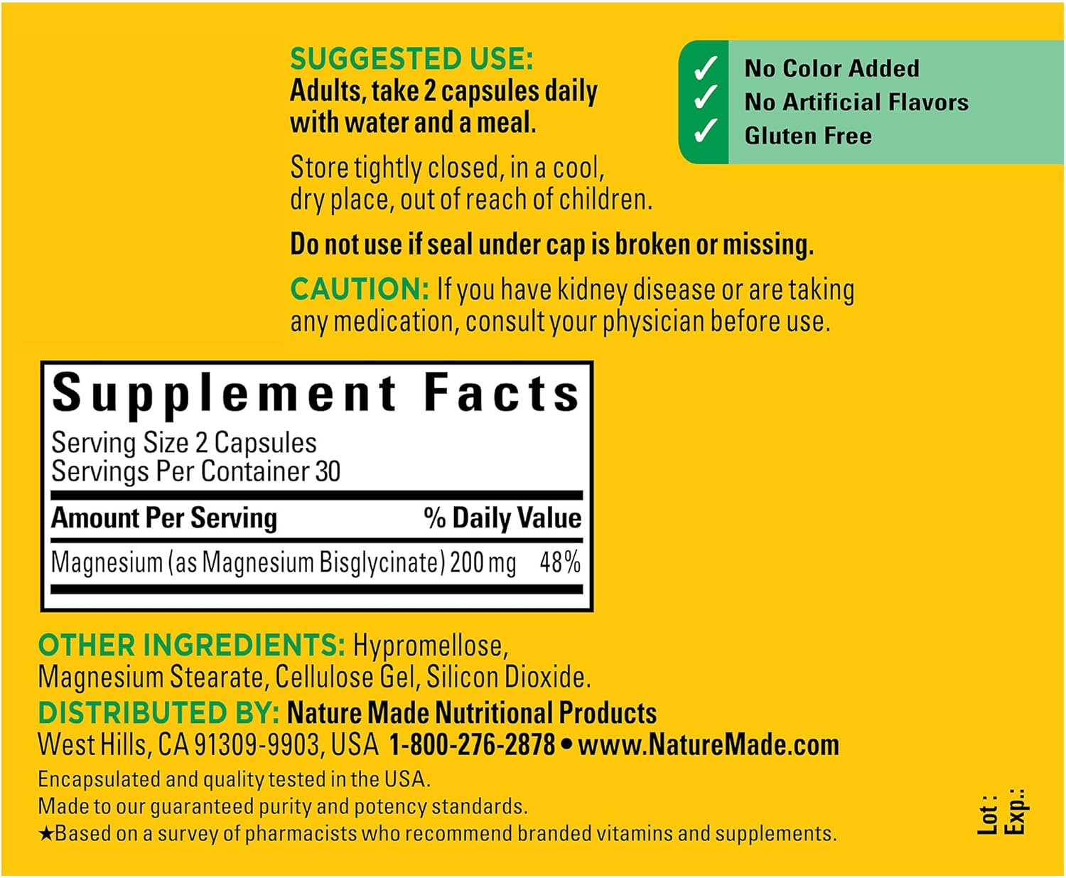 Nature Made Magnesium Glycinate 200 mg 60 Capsules