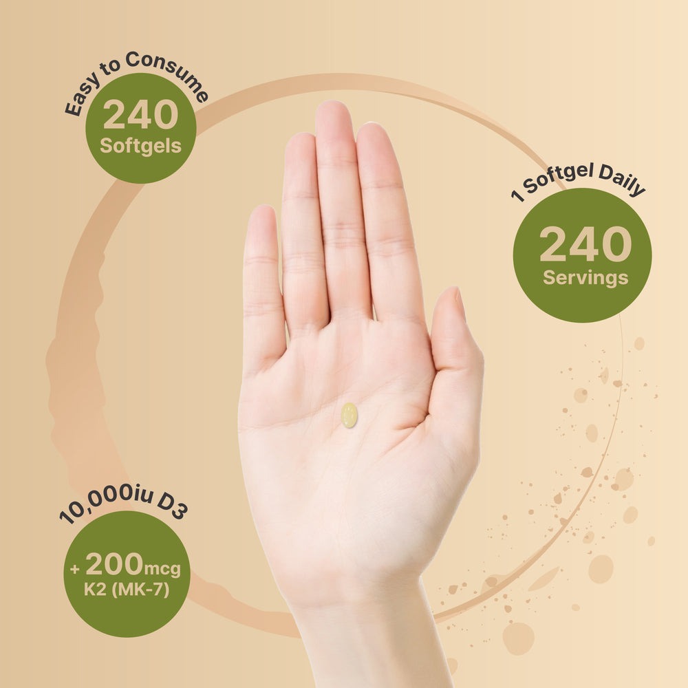 Naturebell Vitamin D3 K2 10,000 IU Vitamin D + 200mcg Vitamin K 240 Softgels