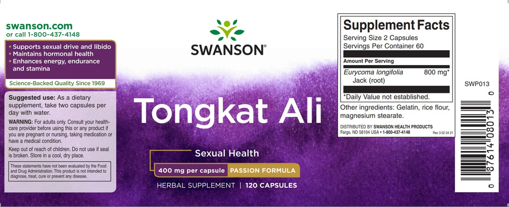Swanson Tongkat Ali 400 mg, 120 Vegan Capsules